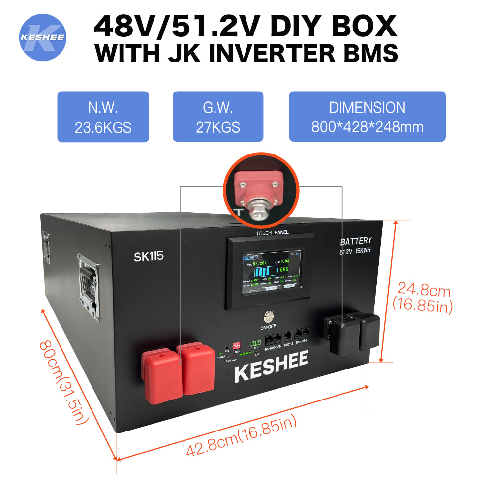 KESHEE 48V 51.2V LiFePO4 DIY Battery Box 16S 200A  JK Inverter BMS 2A Active Balancer