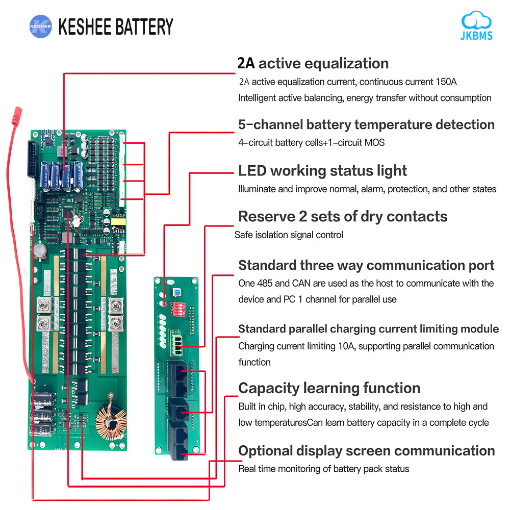 KESHEE 48V 51.2V LiFePO4 DIY Battery Box 16S 200A  JK Inverter BMS 2A Active Balancer