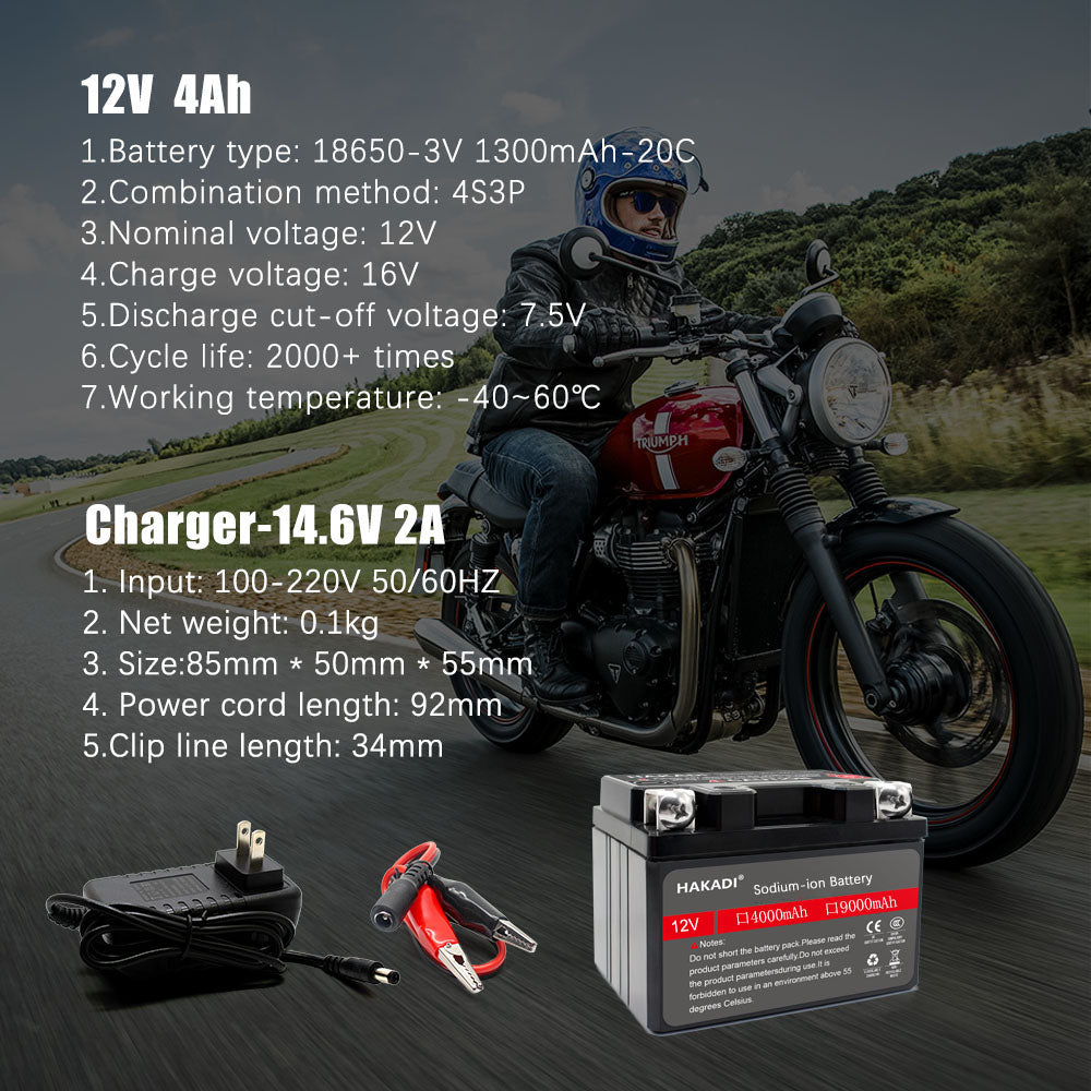 HAKADI Sodium ion 12V 4Ah Motorcycles Starting Battery SIB Powerful Deep Cycles